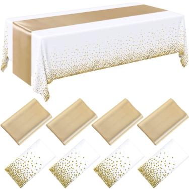 Imagem de Conjunto de toalhas de mesa Breling, pacote com 8 unidades, branco/dourado, plástico/cetim