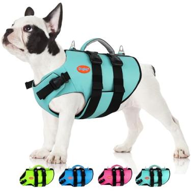 Imagem de Doglay Colete salva-vidas Ripstop para cães, colete salva-vidas de neoprene para cães pequenos, colete de natação para cães de alta flutuação com alça e anéis em D duplos, salva-vidas refletivo