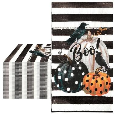 Imagem de AnyDesign Guardanapo de papel para convidados de Halloween, 3 camadas, guardanapo descartável, corvo, abóbora, listrado, toalha de mão para convidados, guardanapos de jantar em aquarela para artigos