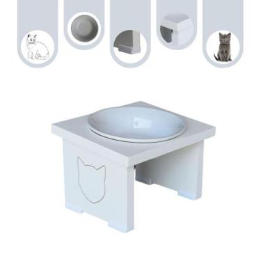 Imagem de Comedouro Pet Gato Elevado MDF Simple - Porcelana - Maderacco