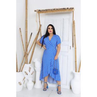 Imagem de Vestido envelope longo bolinhas de viscolinho manga curto - LAJMA STOR