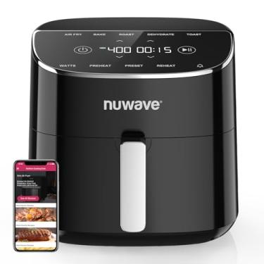Imagem de Nuwave Brio Plus Air Fryer 8 Qt, novo e melhorado, livre de PFAS, 7 funções digitais de cozimento de um toque que fritar ao ar, assar, desidratar, torrar, reaquecer, pré-aquecer, 150 predefinições