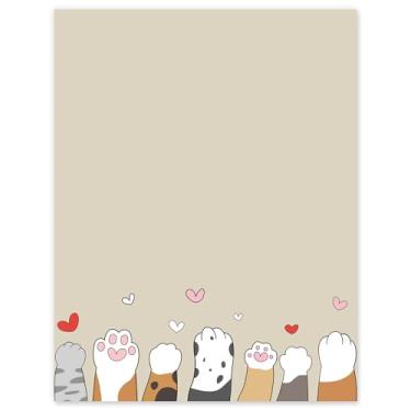 Imagem de FYSUIMU 60 folhas de papel timbrado de pata de gato, papel timbrado fofo de desenho animado, anotações, para aniversário, chá de bebê, convites, impressão, 21 x 28 cm, lado único