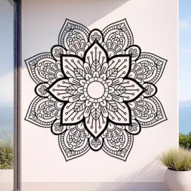 Imagem de ruelen Mandala arte de parede metal flor decoração de parede 3D arte floral 101 cm preto decoração de parede moderna casa de fazenda decoração de parede para sala de estar, banheiro, quarto, cozinha,