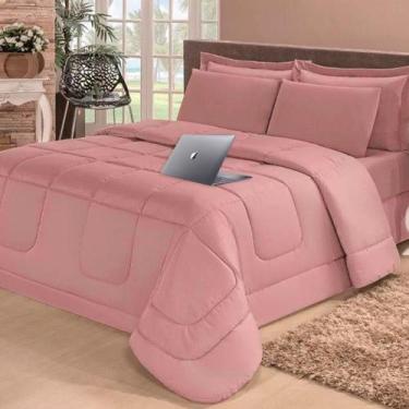 Imagem de Kit Edredom Aconchego Dupla Face Casal Queen 6 Pçs com Lençol Rosé - C