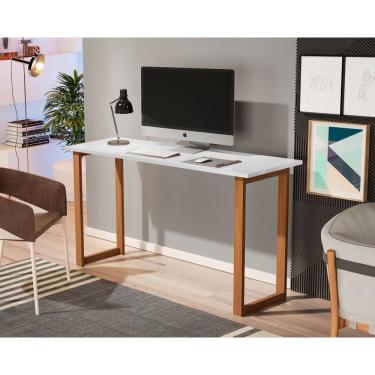 Imagem de Mesa de Estudo Office 1.20cm - Pés em Madeira Maciça c/ Pintura Anti Umidade - Tampo 15mm c/ fita de borda - Branco