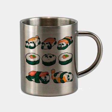 Imagem de Caneca de Inox Premium Prateada 400ml SUSHI PANDA COMIDA JAPONESA - Cr