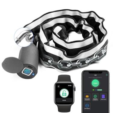 Imagem de Cadeado de corrente à prova d'água sem chave eLinkSmart 100 cm Cadeado de corrente para bicicleta, scooter, porta de motocicleta, cerca, portão, impressão digital, Bluetooth, aplicativo de segurança