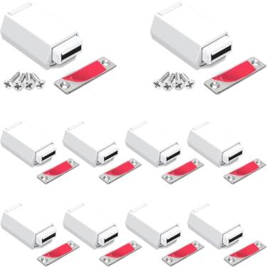 Imagem de Conjunto de 10 ferragens magnéticas para gabinete CBRIVE com 10 travas de empurrar para portas ocultas, travas de toque e ímã de trava, ponta de puxar para gaveta no armário de trailer, fecho forte,