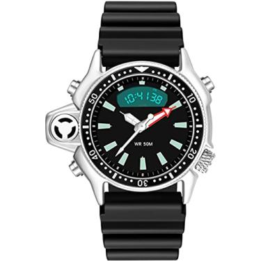 Imagem de findtime Relógios criativos masculinos Reloj para Hombre 5ATM à prova d'água 12/24 esportes ao ar livre digital analógico treino cronômetro preto branco, Preto, Digital