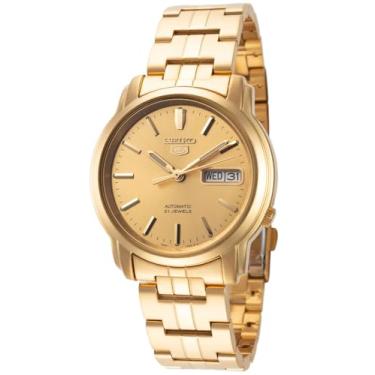 Imagem de SEIKO Relógio masculino SNKK76 banhado a ouro aço inoxidável analógico com mostrador dourado, Dourado amarelo, Corda Automática