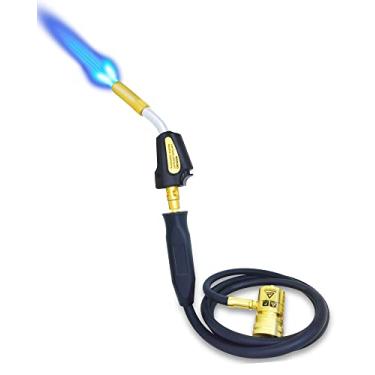 Imagem de Cabeça de tocha de propano com mangueira de 4,7 m, kit de tocha a gás MAP Mapp, tocha turbo-turbo, ignição automática, gatilho, válvula de chama ajustável, ponta de latão, interface CGA600 para solda,