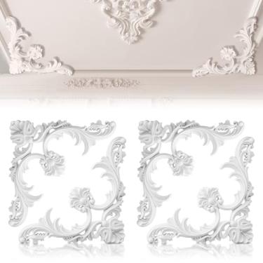 Imagem de Colingmill 4 peças kit de moldagem de teto cantos murais acabamento estilo francês decoração de parede para interior medalhão teto com padrão de flores painéis decorativos para parede 34 x 34 cm
