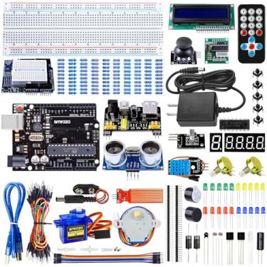 Imagem de Smraza Super Starter Kit de projeto com placa de ensaio, fonte de alimentação, fios jumper, resistores, LED, LCD 1602, sensores, tutorial detalhado para projeto, compatível com Arduino UNO R3 Project