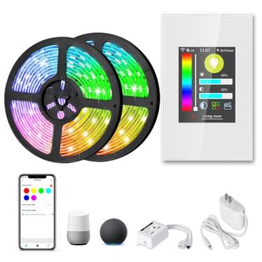 Imagem de LANBON L8-HLS Conjunto de luzes de LED e interruptor inteligente de parede, kit de luzes LED inteligentes funciona com Alexa/Google Home, faixa de luz LED WiFi RGB DIY várias cores, mudança de cor,