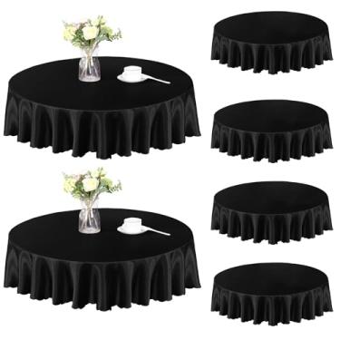 Imagem de Homiest Pacote com 6 toalhas de mesa redondas de 1,5 m de cetim, sobreposição de toalha de mesa preta para recepção de casamento, banquete de formatura