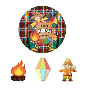 Imagem de Painel De Festa Redondo 50cm com Suporte MDF + 03 Totens Display MDF 25cm Festa Junina (PD050-FJN0003)