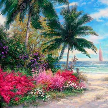 Imagem de DIAMOND ART CLUB Kit de pintura de diamante Ocean Whisper Path, artesanato DIY divertido para adultos, tela de arte de diamante redondo para iniciantes, 13" x 13" (33 cm x 33 cm)