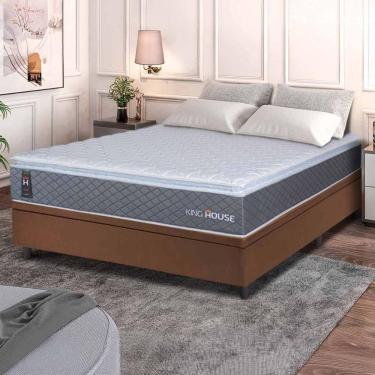 Imagem de Conjunto Box Baú Marrom Argel Cinza Espuma D33 Casal 138x188x74 - King House