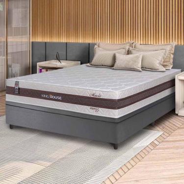 Imagem de Conjunto Box Baú Cinza Mali Bege Molas Ensacadas Casal 138x188x77 - King House