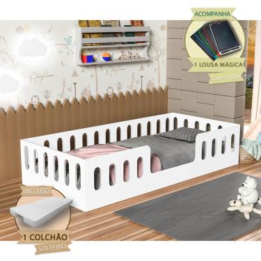 Imagem de Cama de Criança Helo Solteiro Reforçada com Colchão Branca Incluso Lousa Mágica