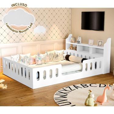 Imagem de Cama de Criança Infantil Reforçada Casal com Nicho Helo Luminária Led - Branca