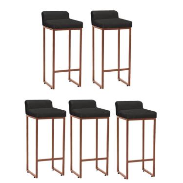 Imagem de Kit 05 Banqueta Alta Mia Com Encosto Cozinha Bistrô Bar Balcão Ferro Bronze Sintético Cinza