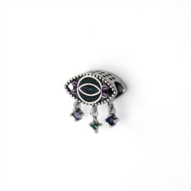 Imagem de Berloque Olho Grego Esmaltado com Gotinhas De Zircônias Prata 925