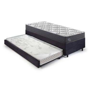 Imagem de Bicama Box Solteiro King c- Colchão Adapto Ecoflex Molas Ensacadas Suede 96x203cm Preto