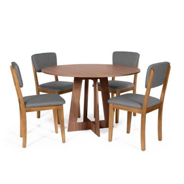 Imagem de Mesa De Jantar Redonda Montreal Noronha Com 4 Cadeiras Estofadas Ella Cinza Escuro