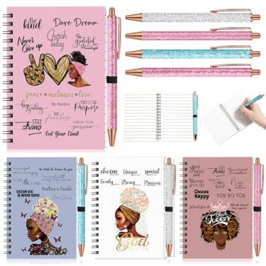Imagem de Resurhang 8 conjuntos de cadernos femininos pretos inspiradores afro-americanos espiral com caneta esferográfica glitter blocos de notas motivacionais presentes para mulheres negras professoras