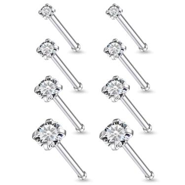 Imagem de Vsnnsns 18G, 20G, 22G, piercing de nariz, joias para mulheres, aço inoxidável cirúrgico 316L, saca-rolhas em forma de L, anéis de nariz reto, zircônia cúbica, piercing de narina, joias para mulheres e