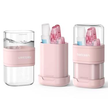 Imagem de netceem Kit De Estojo Para Escova Dentes, Suporte Portátil Dobrável Dentes Viagem, Recipiente Com Tampa Pasta Dente E Copo Enxaguatório Bucal, Organizador Compacto Ferramentas Limpeza Bucal Acampame