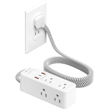 Imagem de Wrxdmc Filtro De Linha 2 Pinos, Adaptador Para 3 Tomadas, 1400J, Dois Protetores Contra Surtos, Cabo Extensão Metros, 6 Tomadas Ca Com 1 Porta Usb C E Uma Porta, Montável Em Parede, Ideal Casas Anti