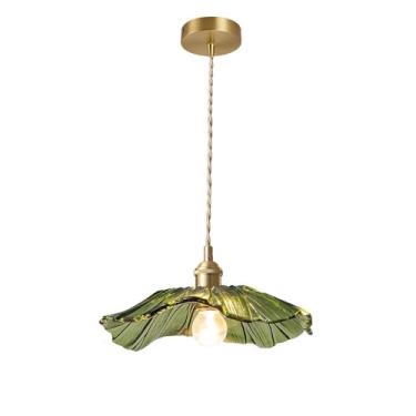 Imagem de AULLAZFR Luminárias Pendentes De Vidro Verde Estilo Moderno, 11 Pol./280 Mm Diâmetro, Abajur Com Flor E Acabamento Em Latão Dourado Interruptor Liga/Desliga, Luminária Teto Para Casa Fazenda (Verde)