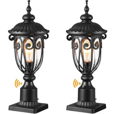 Imagem de VIANIS Iluminação De Poste Para Áreas Externas, Postes Pretos Com Vidro Semente, Luzes Alumínio À Prova D'Água, Base Montagem Em Píer Jardim, Entrada Veículos, Pacote 2 (Com Fiação 120 V, Sem Energi