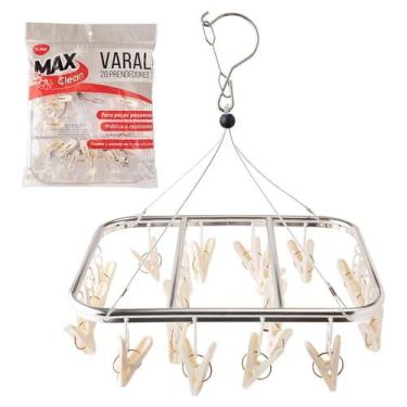 Imagem de Varal Suspenso Aluminío Com 20 Ou 24 Prendedores Para Roupas Intimas Calcinha Cueca Meia (20 Prendedores Plástico 31x25,5cm)