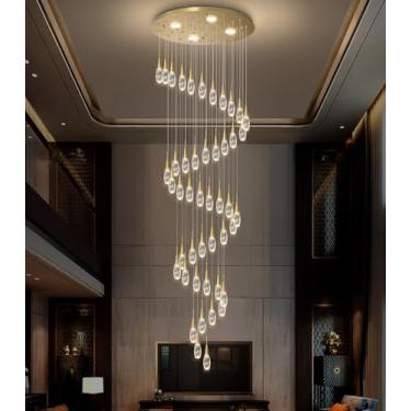 Imagem de cenozo Lustre Moderno Grande De 19 Pés Com 46 Luzes Led, Luminárias Teto Alto, Longo Para Hall Entrada, Reguláveis Controle Remoto, Iluminação Pendente Sala Estar, Dourado Brilhante