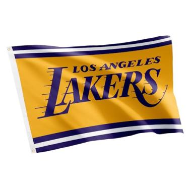 Imagem de Desert Cactus Bandeira do LA Lakers Los Angeles NBA National Basketball Association 100% poliéster para ambientes internos e externos bandeiras do time de 0,9 x 1,5 m (bandeira B)
