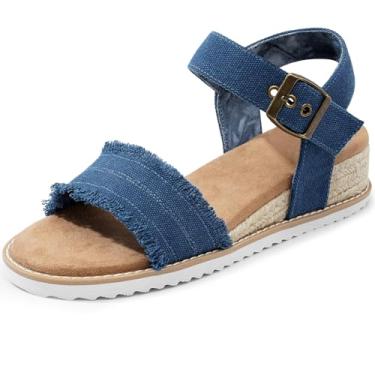 Imagem de Sandália plataforma feminina Dodow – Salto alpargata com tira no tornozelo ajustável e leve com palmilha acolchoada, Azul lavado, 36 BR