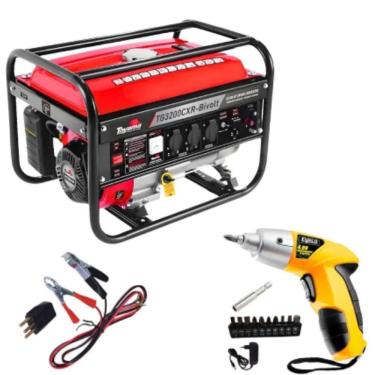 Imagem de Gerador de Energia à Gasolina 3,1 Kva Bivolt Partida Manual TG3200CXR TOYAMA com Parafusadeira 4,8V Torque 3Nm EVALD