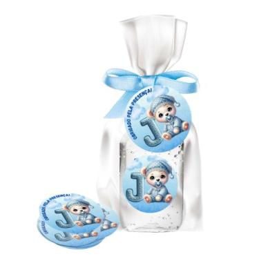 Imagem de kit 25 Lembrancinhas Alcool Gel Ursinho Azul Maternidade e Chá De Bebê