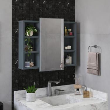 Imagem de Espelheira Armário Para Banheiro Aéreo Nicho Prateleira Porta Espelho 