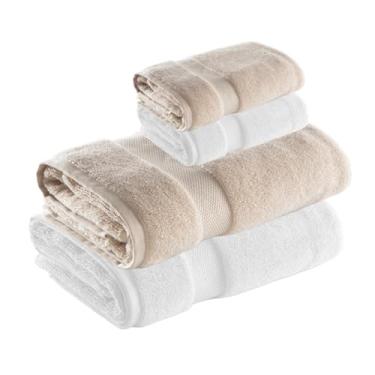 Imagem de Jogo de Toalha de Banho e Rosto Super Soft Zero Twist, 4 pe�as, Algod�o, Toque Macio, 500g/m�, Altihaus, Alta Absor��o, Durabilidade (Branco/Bege)