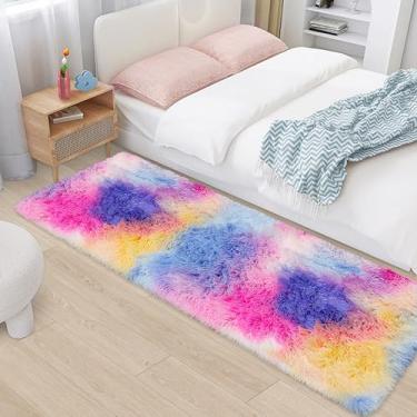 Imagem de TENNOLA Tapete de pelúcia tingido de arco-íris rosa de 6 x 1,8 m, tapete felpudo de pelúcia, tapete de cabeceira macio e fofo, para quarto, sala de estar, corredor, berçário, crianças, unicórnio,