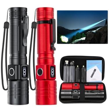 Imagem de NetCan Lanterna de LED, lanterna tática super brilhante de alta potência, lanternas recarregáveis, lúmens altos, 6 modos de zoom, luzes de flash à prova d'água para emergência, acampamento, caminhada