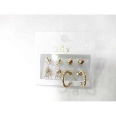 Imagem de Kit 4 pequenos Brincos femininos folheados de zircão Brincos Argola - 