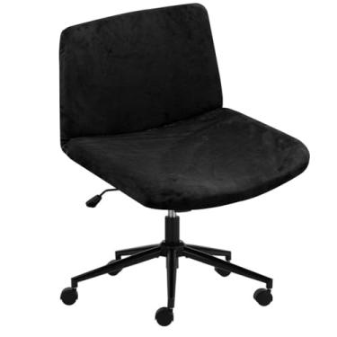 Imagem de Bifaun Vogel Capa para cadeira de escritório sem braços de veludo cruzado – Protetor de cadeira com detalhe giratório no meio das costas, preto, 1 pacote