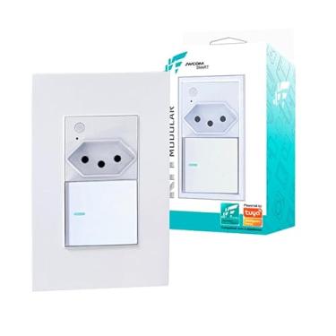 Imagem de Interruptor Inteligente WiFi com Tomada, Interruptor Smart Sem Fio Doméstico Multifuncional, Controle Remoto de Eletrodomésticos Por Celulares, Branco, 1Botao, com neutro