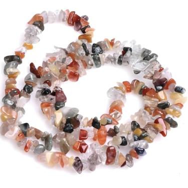 Imagem de HAAMIIQII Miçangas de quartzo rutilado mista natural de 5 a 8 mm Genuínas e irregulares de forma livre com lascas soltas de pedras preciosas energéticas para fazer joias, fio de 76 cm